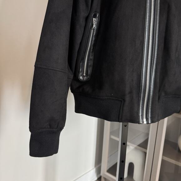 Robert Graham Vegan Suede Insulated Zip Up Black Bomber Jacket Medium NEW Sherpa - Picture 3 of 7